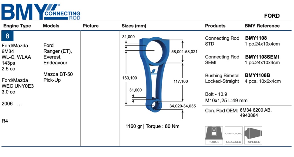 PISTON KOLU RANGER 2.5 DOHC 16V 06>11