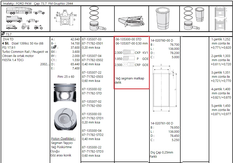 SEGMAN STD 75.00 C.MAX 1.6TDCI 307 407 PART C4 DV6