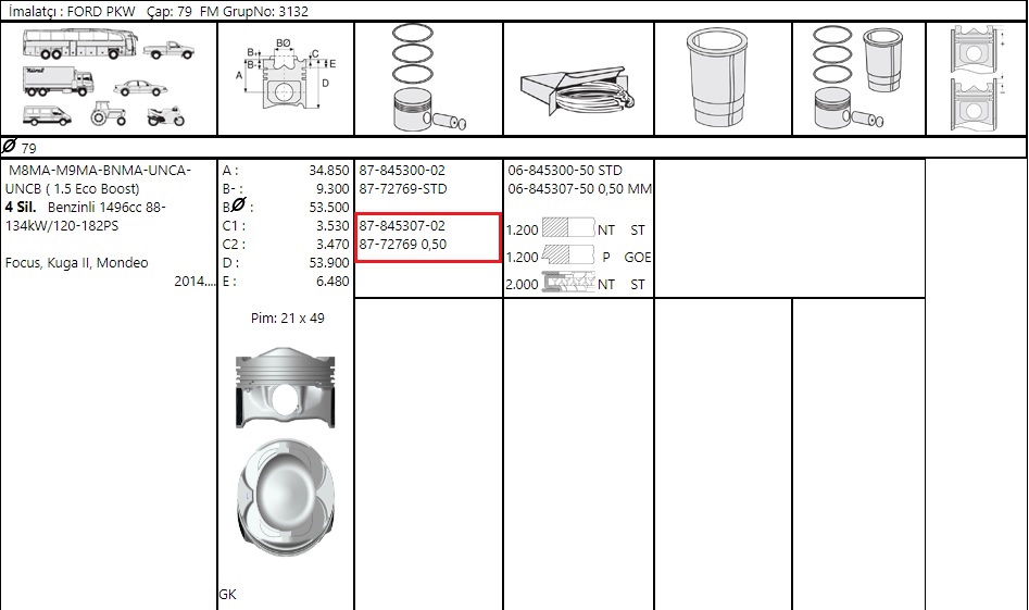 PISTON SEGMAN 79.00mm FOCUS MONDEO 1.5ECOBOOST